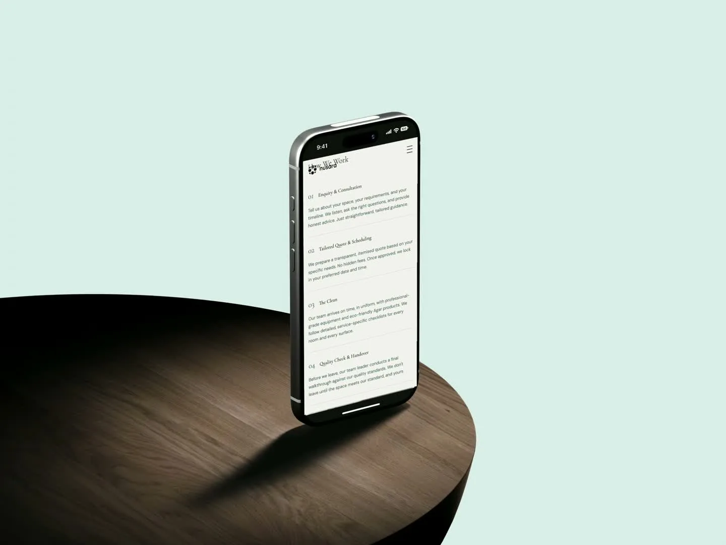 Nusara Cleaning Co, mobile website preview